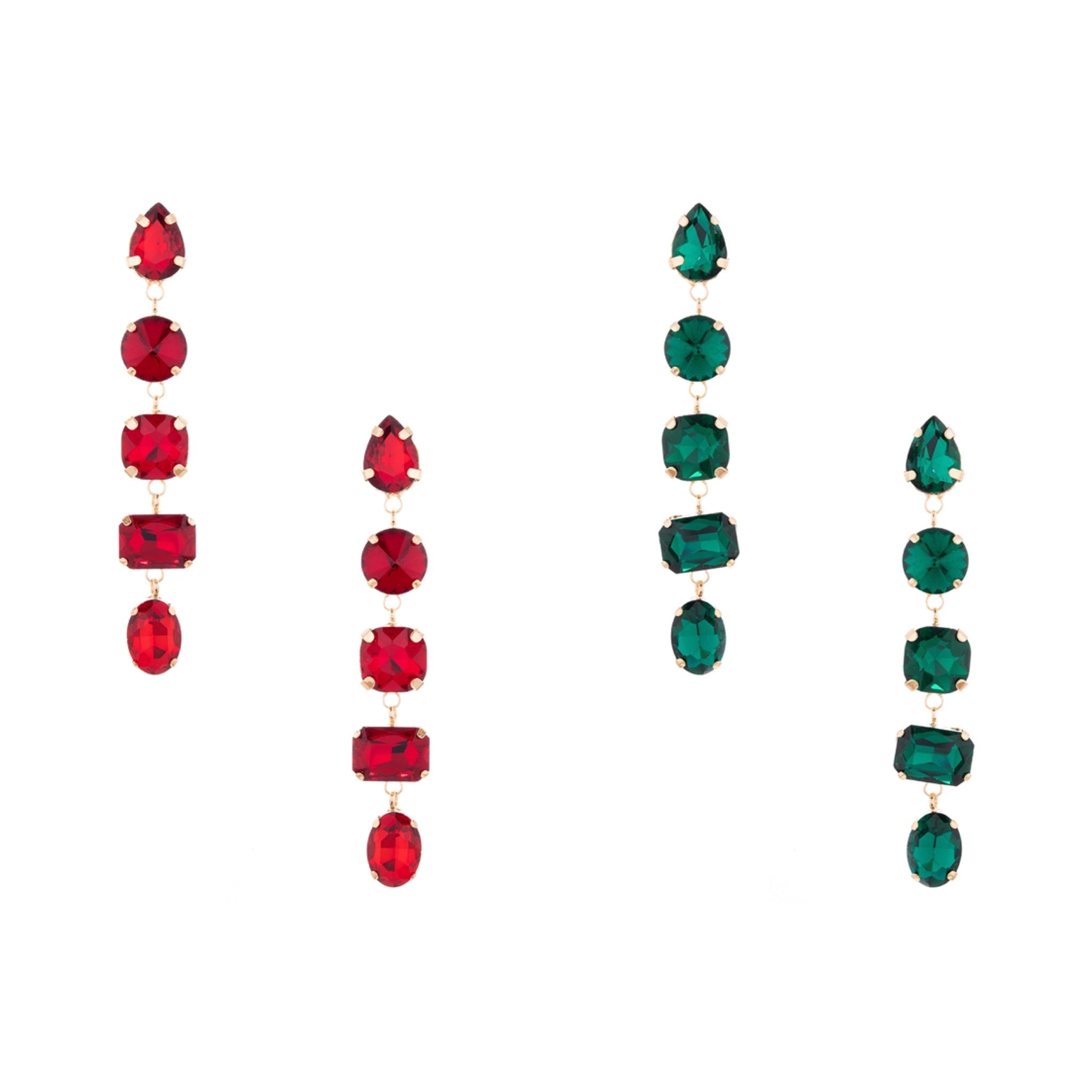 CRYSTAL GEM STONE DANGLY STATEMENT CHANDELIER EARRINGS