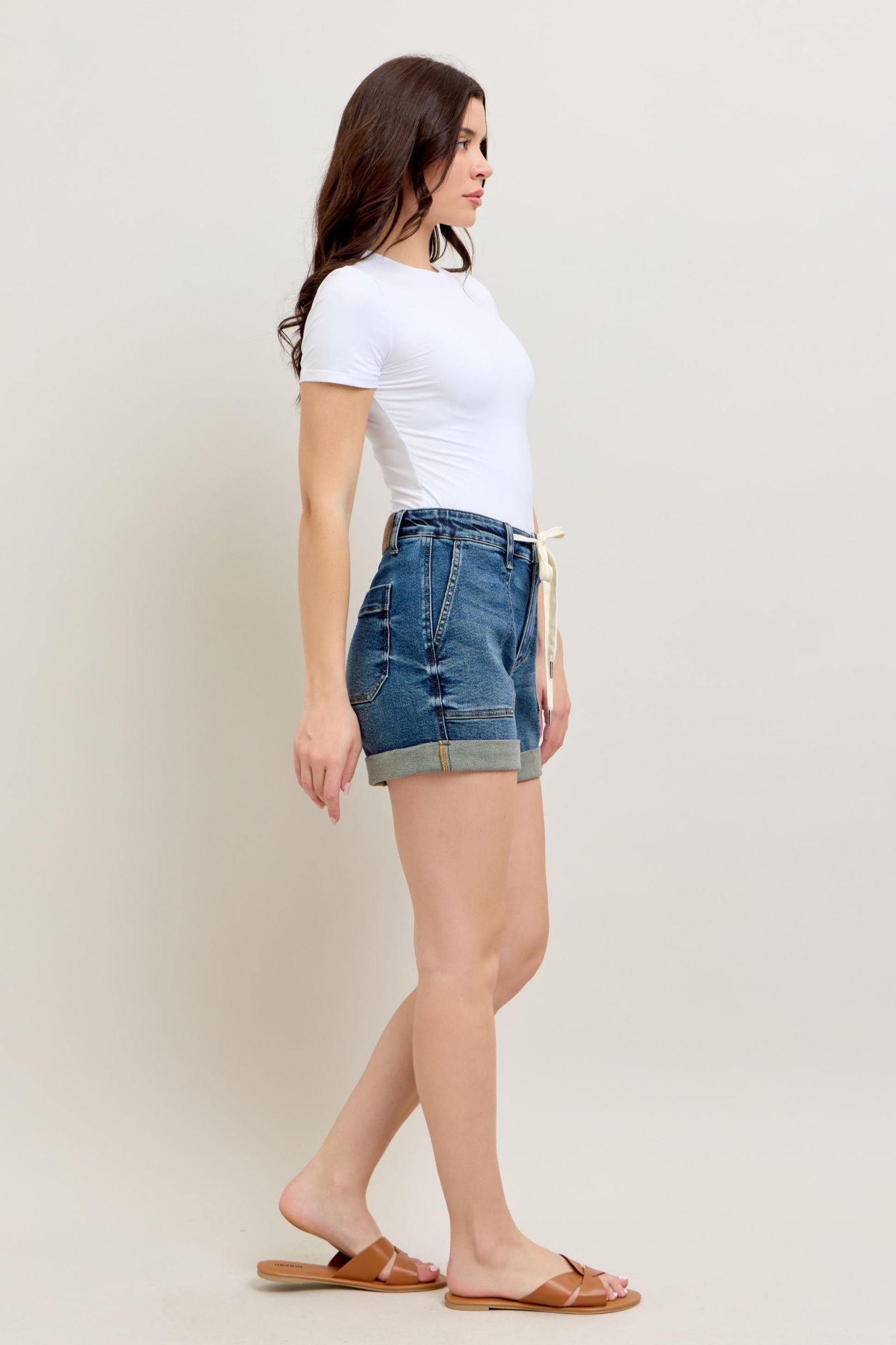 DARK WASH HIGH WAIST CUFFED JOGGER SHORTS BY JUDY BLUE DENIM