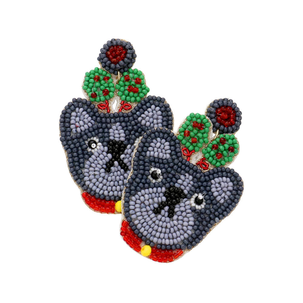 FRENCHIE SANTA SEEDBEAD EARRINGS