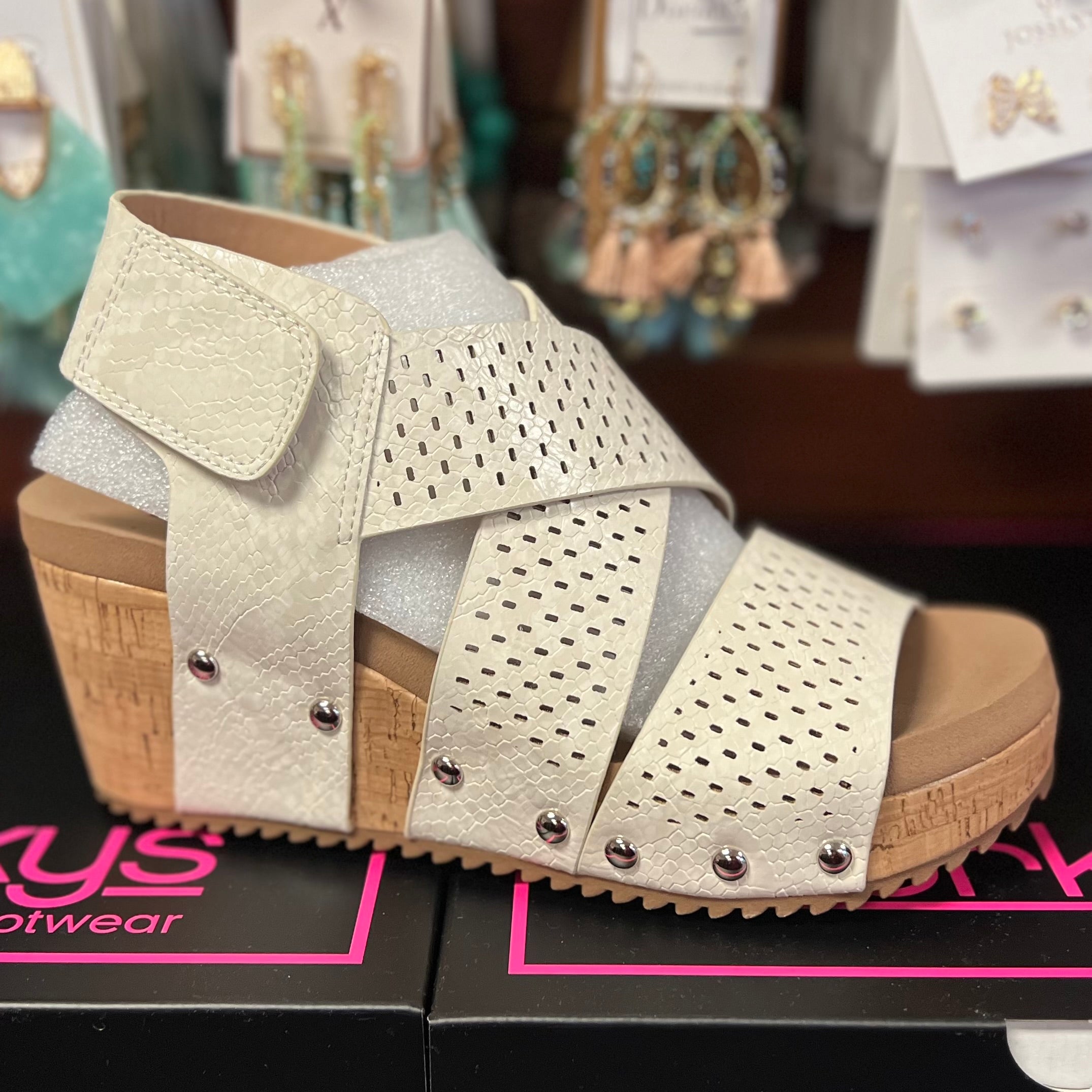 GUILTY PLEASURE IVORY SNAKE CORKYS SANDAL WEDGES- SALE- SIZES 9, 10 & 11 LEFT
