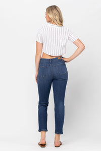 Darkwash High Waist Zig Zag Button Fly Destroyed Boyfriend Judy Blue Denim