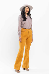 Marigold High Waist Tummy Control Garment Dyed Flare Judy Blue Denim