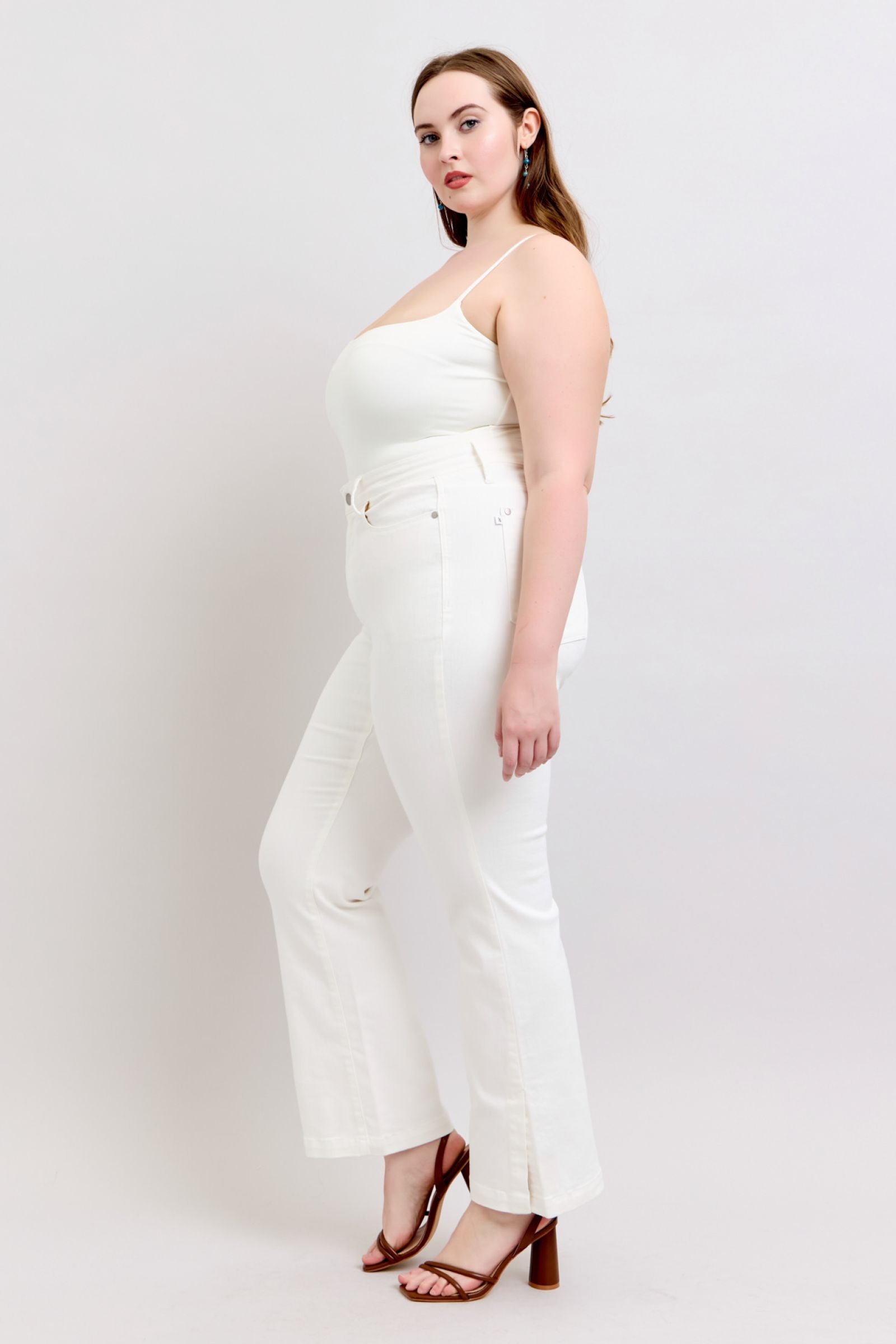 WHITE HIGH WAIST SIDE SLIT SLIM BOOT CUT JUDY BLUE DENIM-PLUS