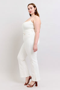 WHITE HIGH WAIST SIDE SLIT SLIM BOOT CUT JUDY BLUE DENIM-PLUS