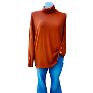 Rust Collared Buttoned Sweater -PLUS 2X AS IS, SLIGHT FADING ON NECKLINE