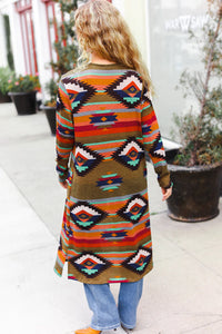 OLIVE RUST AZTEC WESTERN VIBES DUSTER CARDIGAN