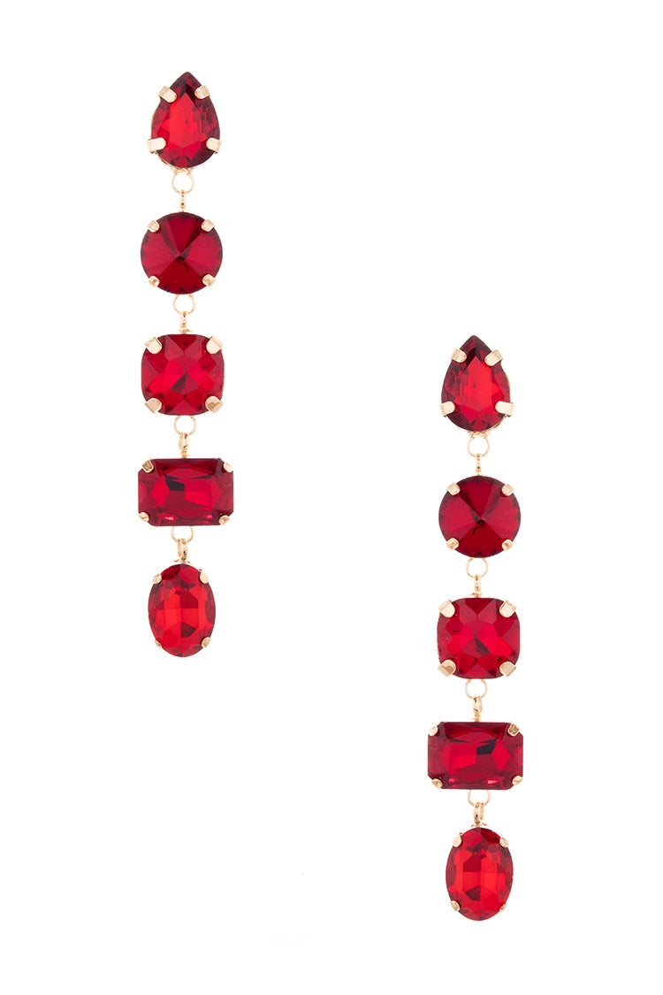 CRYSTAL GEM STONE DANGLY STATEMENT CHANDELIER EARRINGS