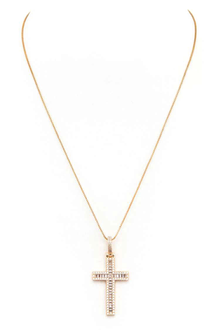 CROSS BAGUETTE CZ PENDANT GIFTABLE NECKLACE