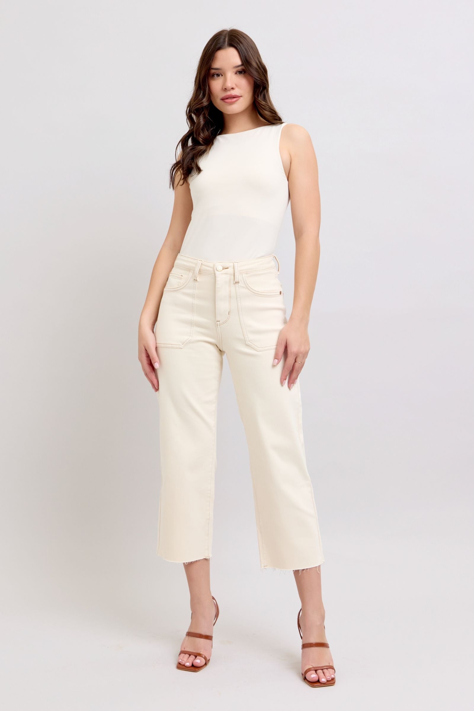 ECRU CROP WIDE LEG GARMENT DYED HIGH WAIST OFF WHITE/IVORY JUDY BLUE DENIM-PLUS