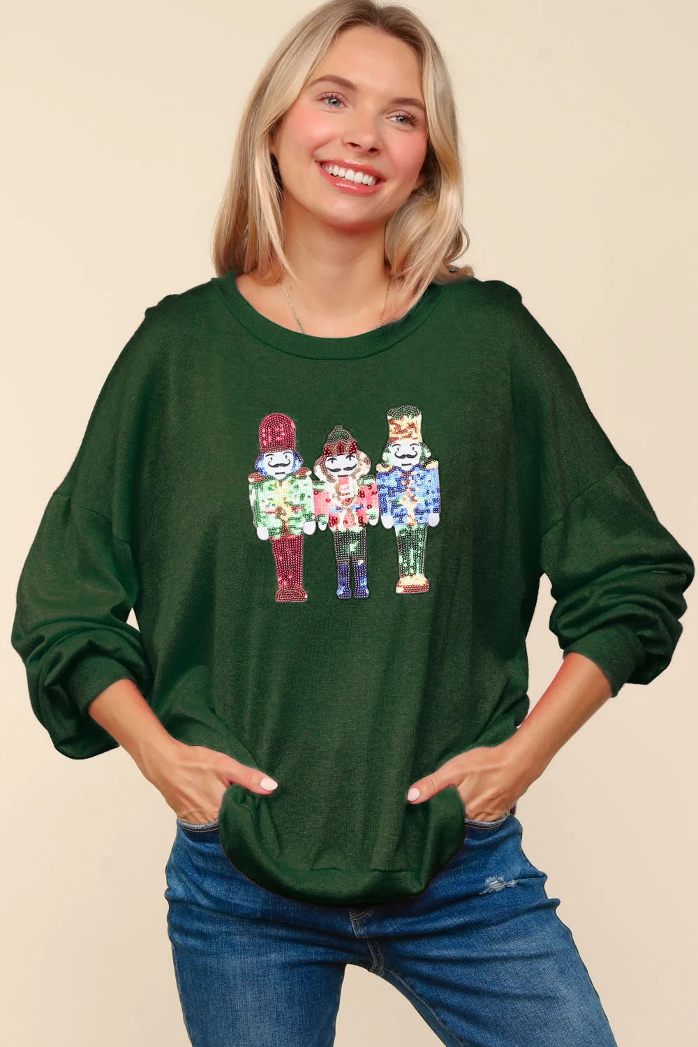 Hunter Green Nutcracker Sequins Sweater-PLUS