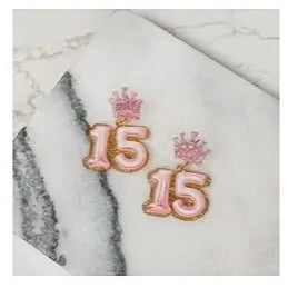 HAPPY BIRTHDAY "15" WITH CROWN ACRYLIC EARRINGS BY P.O.