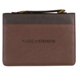 The Lord Is My Strength Brown Faux Leather Bible Cover-LARGE