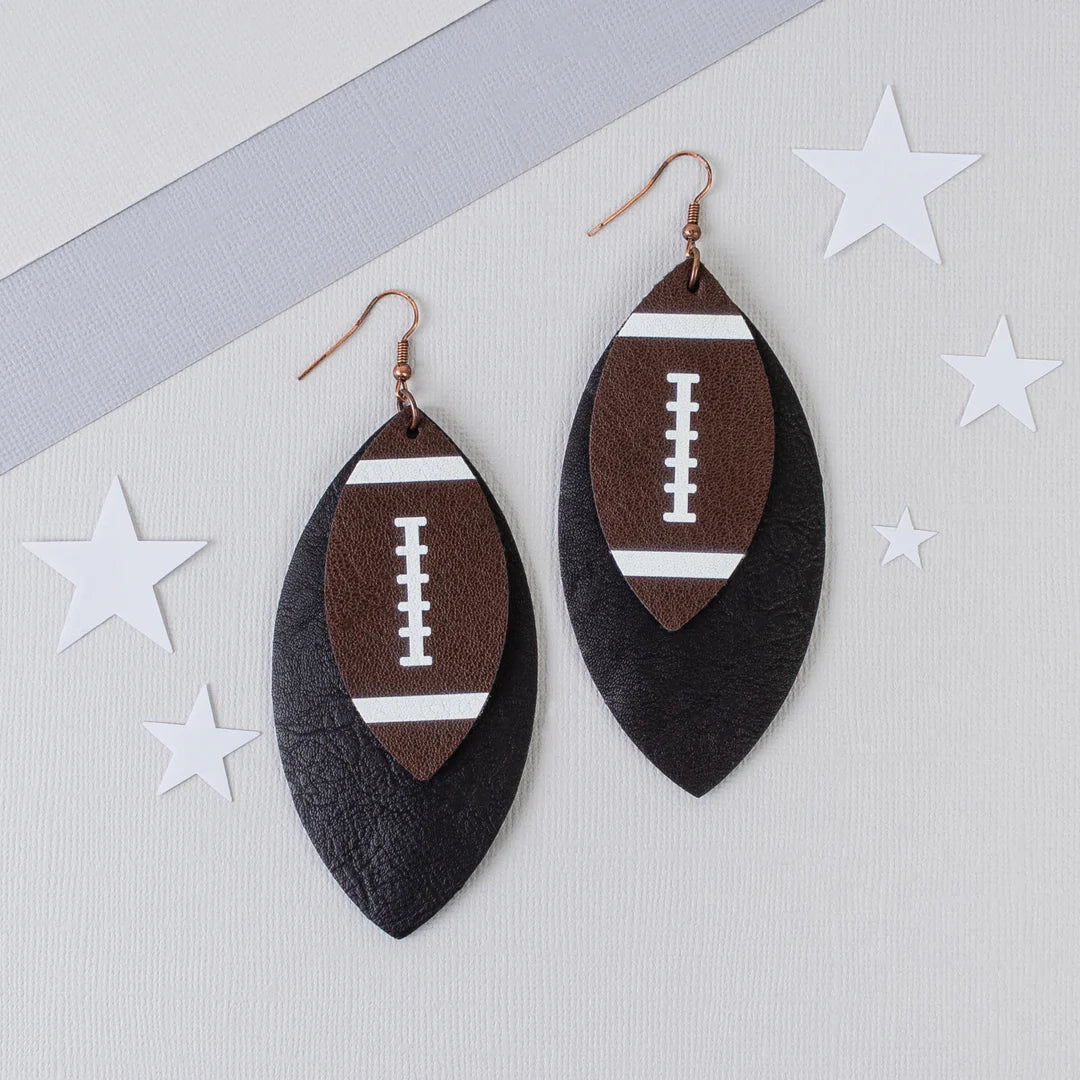 LAYERED FOOTBALL LEATHER LIKE EARRINGS