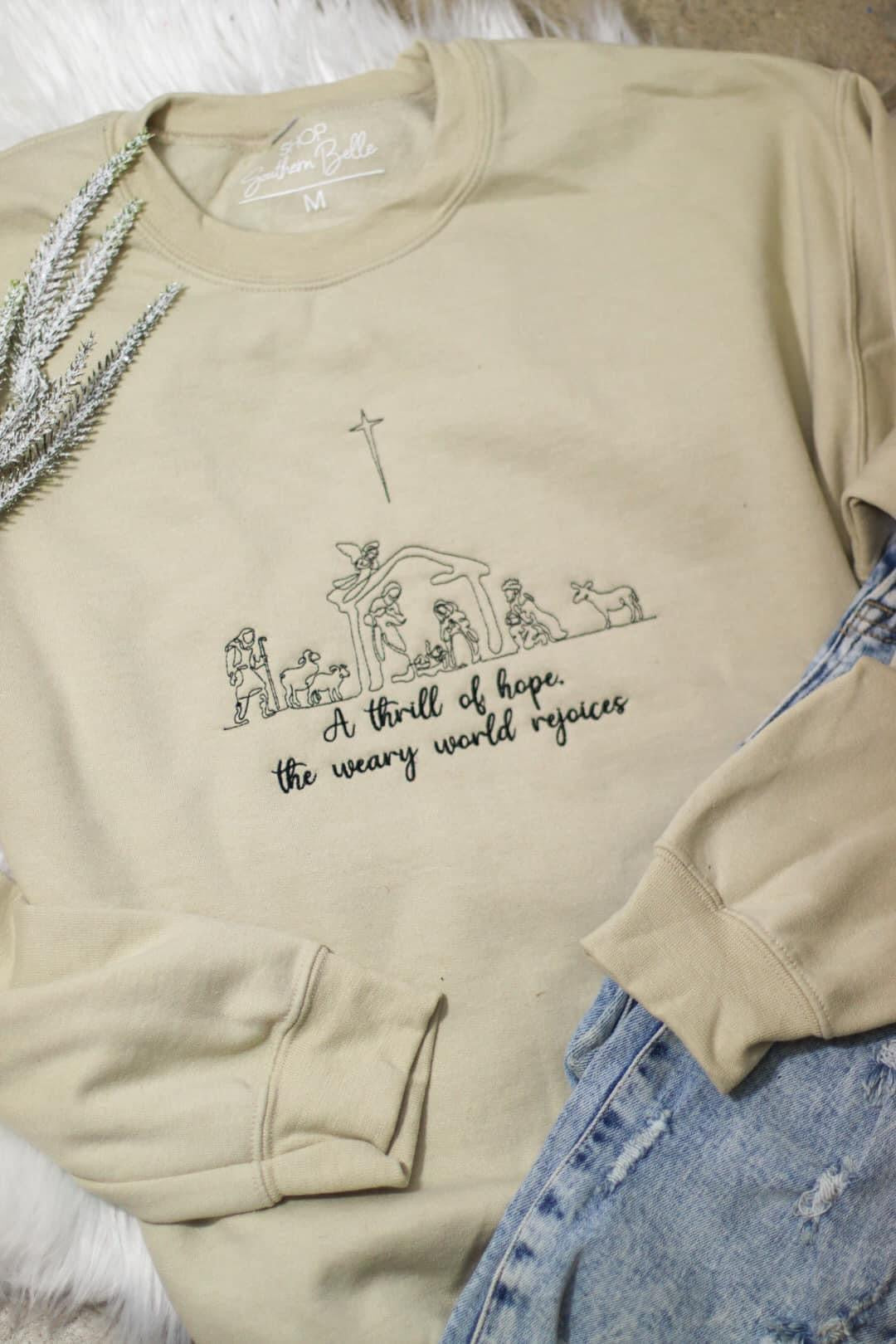 REJOICE EMBROIDERED SWEATSHIRT CHRISTMAS HANDMADE