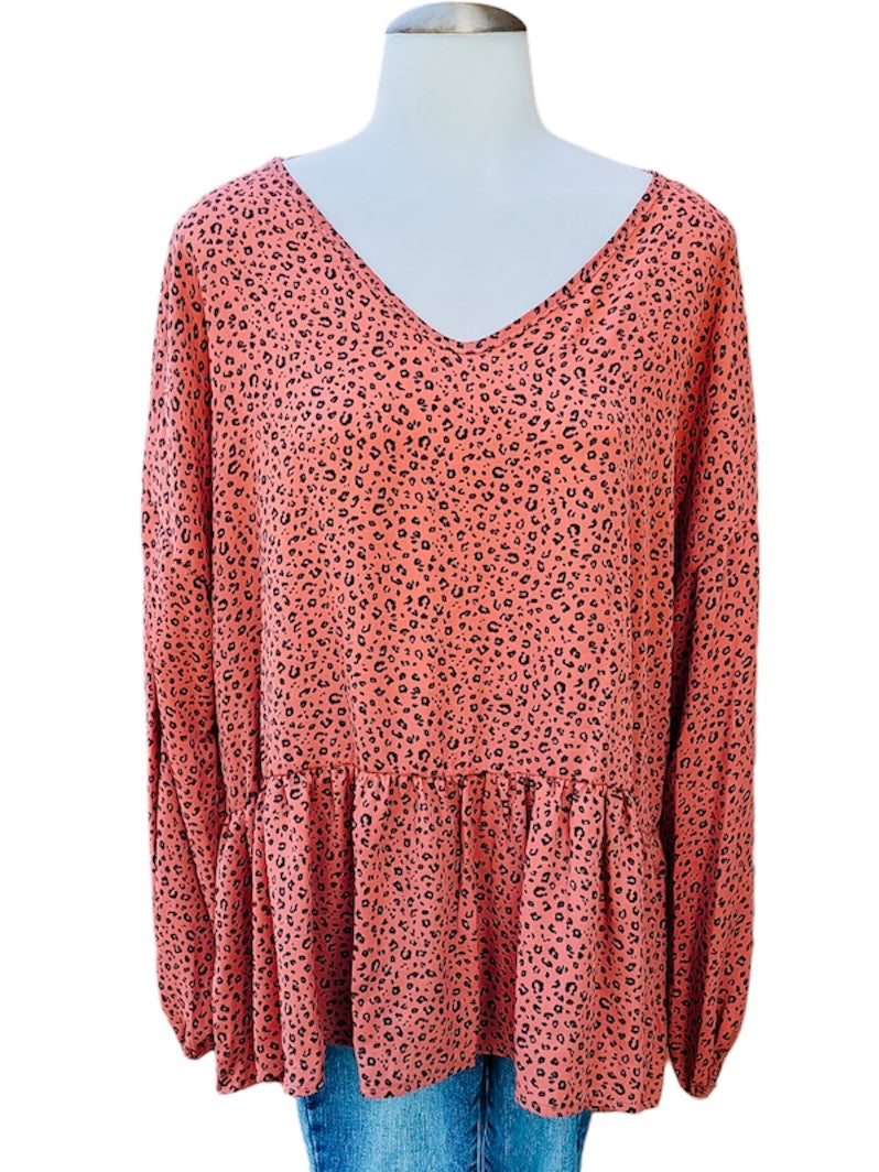 Terracotta Animal Woven Babydoll Top-PLUS