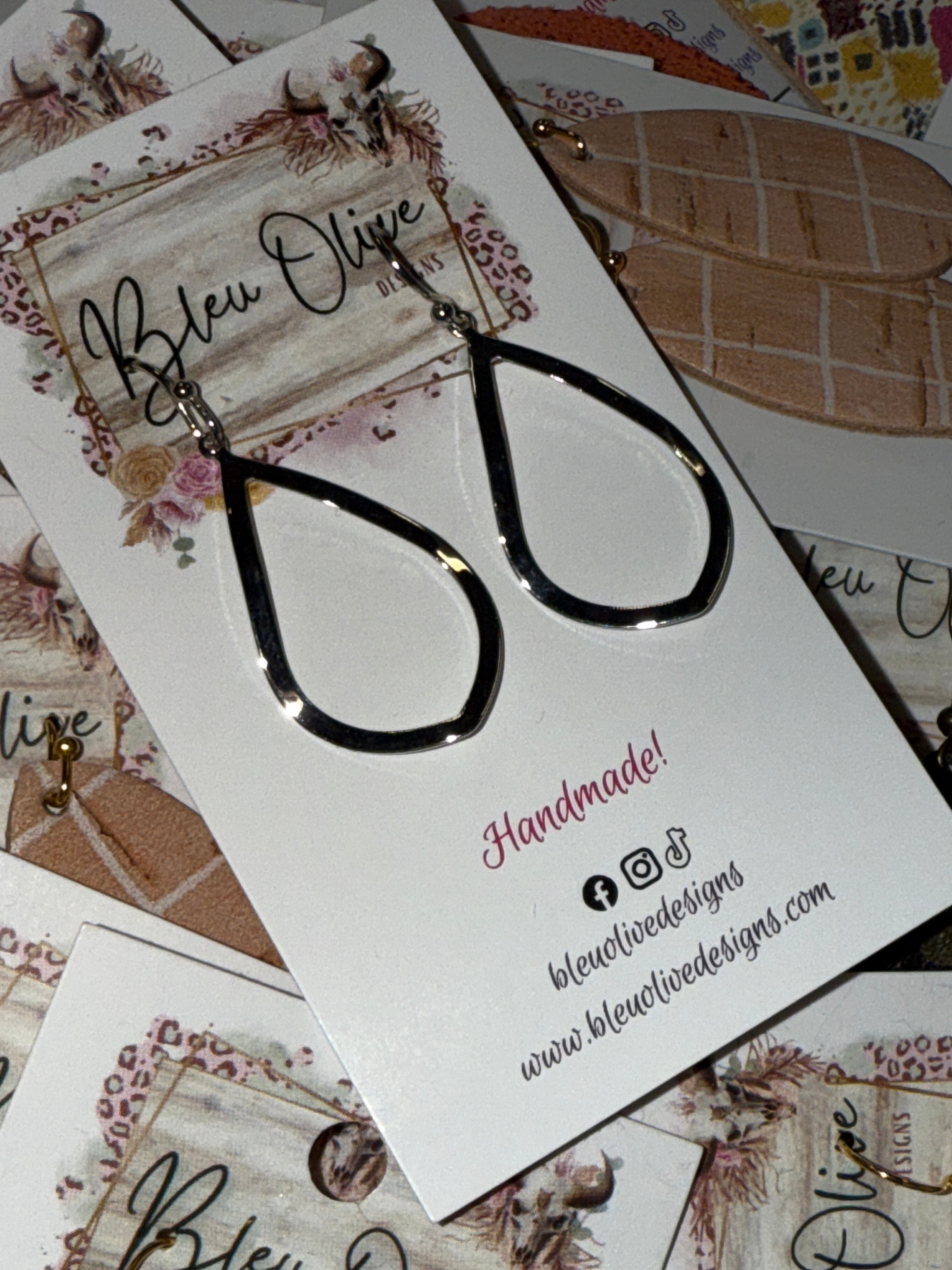 SILVER TEARDROP DANGLES HANDMADE EARRINGS BY B.O.D