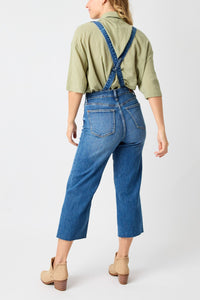 MEDIUM WASH HIGH WAIST CROPPED WIDE LEG OVERALLS DENIM JUDY BLUE