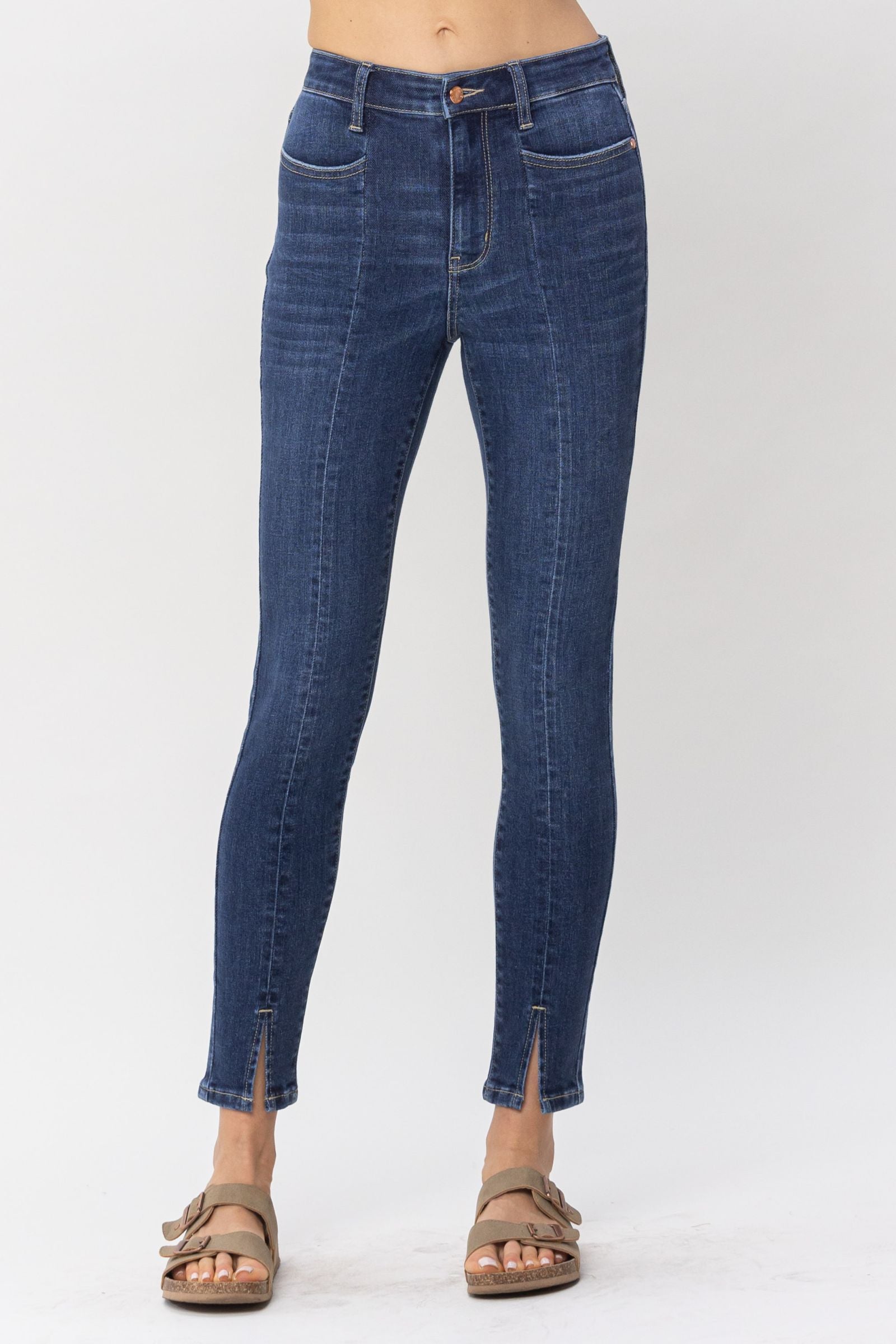 DARKWASH HIGH WAIST FRONT SEAM & SLIT SKINNY JUDY BLUE DENIM-PLUS