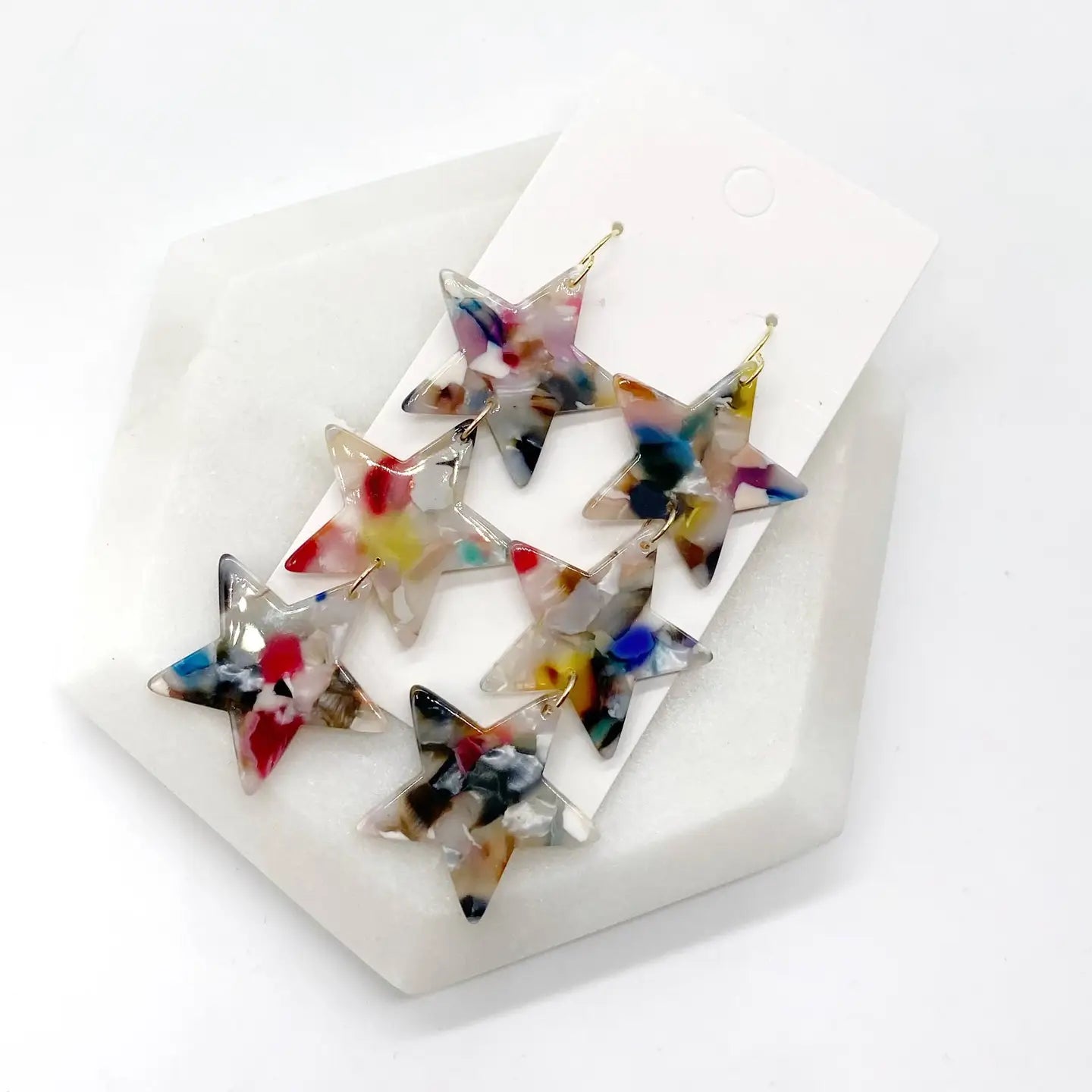 STAR MULTI COLOR TRIPLE DROP ACRYLIC HANDMADE BBB EARRINGS
