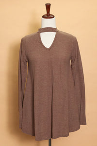 BROWN TAUPE CUT OUT SWEATER