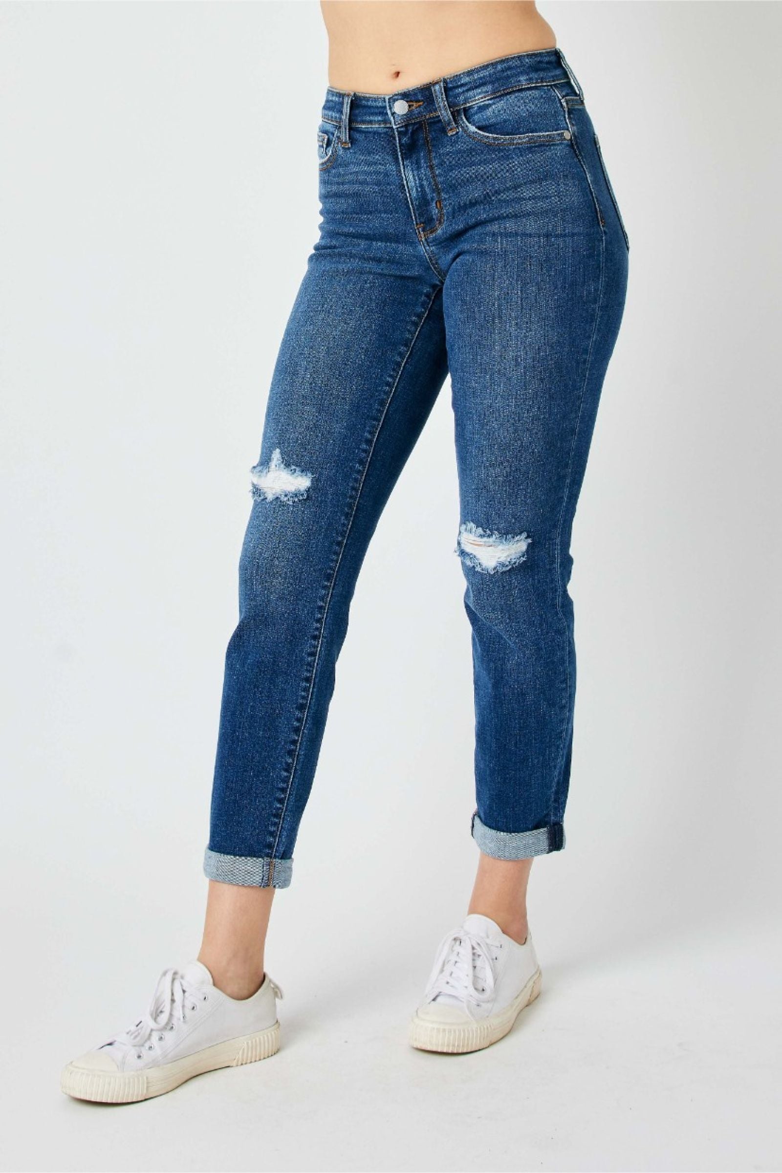 MID RISE DESTROYED SLIM MEDIUM WASH JUDY BLUE DENIM