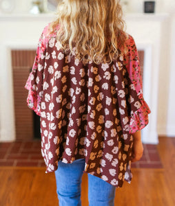 PINK BROWN FLORAL ANIMAL KIMONO-PLUS