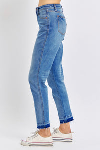 RIGID MAGIC MEDIUM WASH MID RISE RELEASE HEM BOYFRIEND FIT JUDY BLUE DENIM