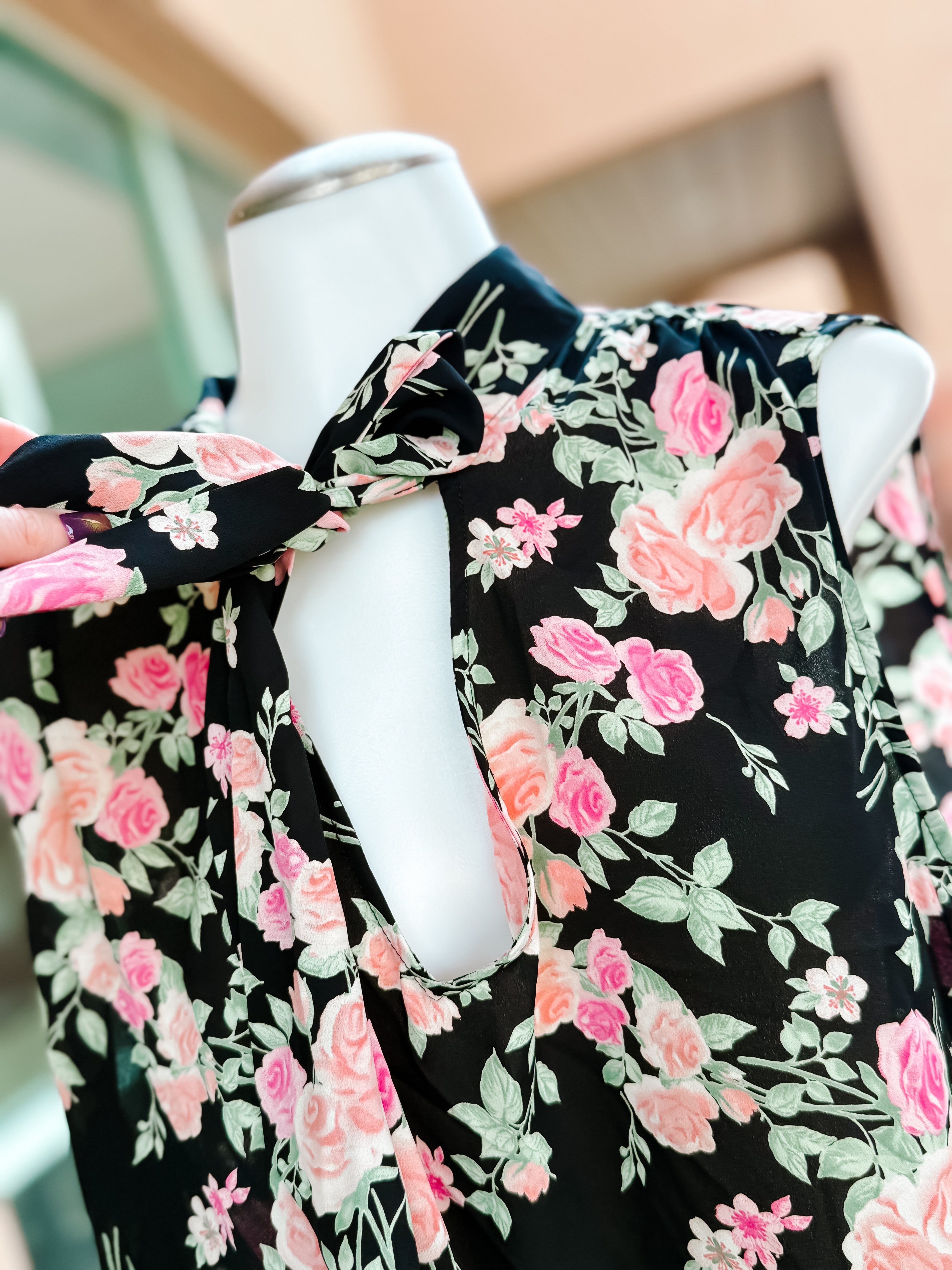 Black Floral Halter or Vneck Neck Top- PLUS- SALE- 2X AVAILABLE