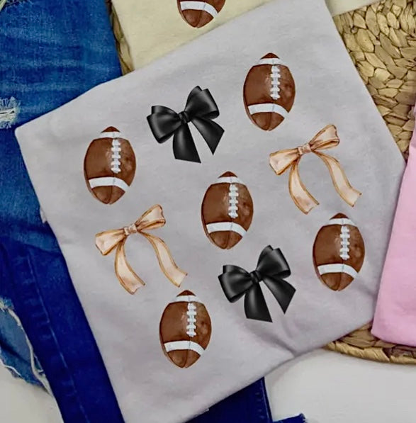 FOOTBALLS & BOWS GREY TSHIRT