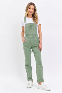 JUDY BLUE SAGE HIGH WAIST GARMENT DYED OVERALLS BOYFRIEND FIT DENIM