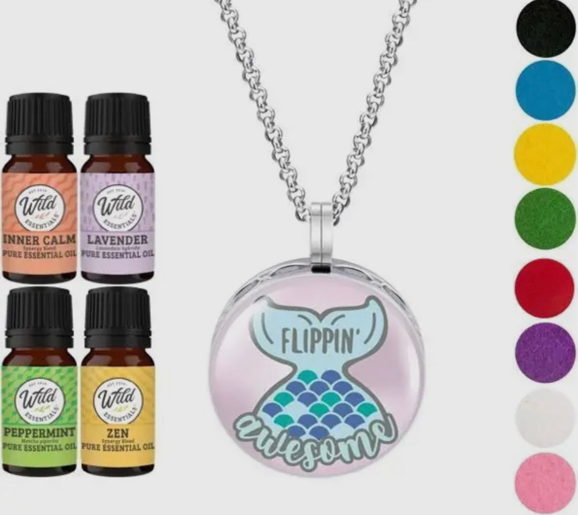 Aromatherapy Necklace Diffuser & Felt Pieces & 4 Essential Oils