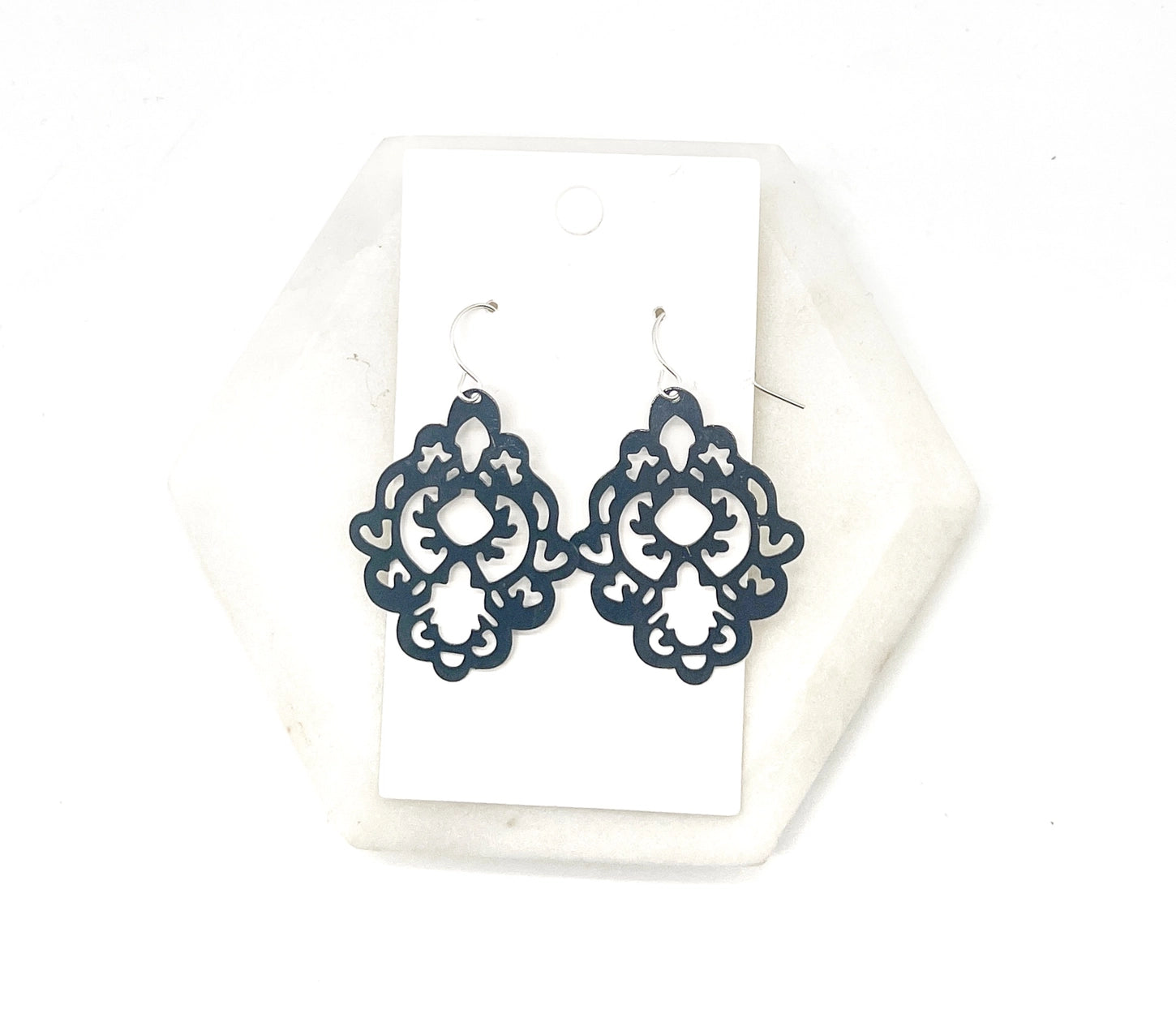 BLACK GILDED BLACK METAL DAMASK PRINT HANDMADE BBB EARRINGS