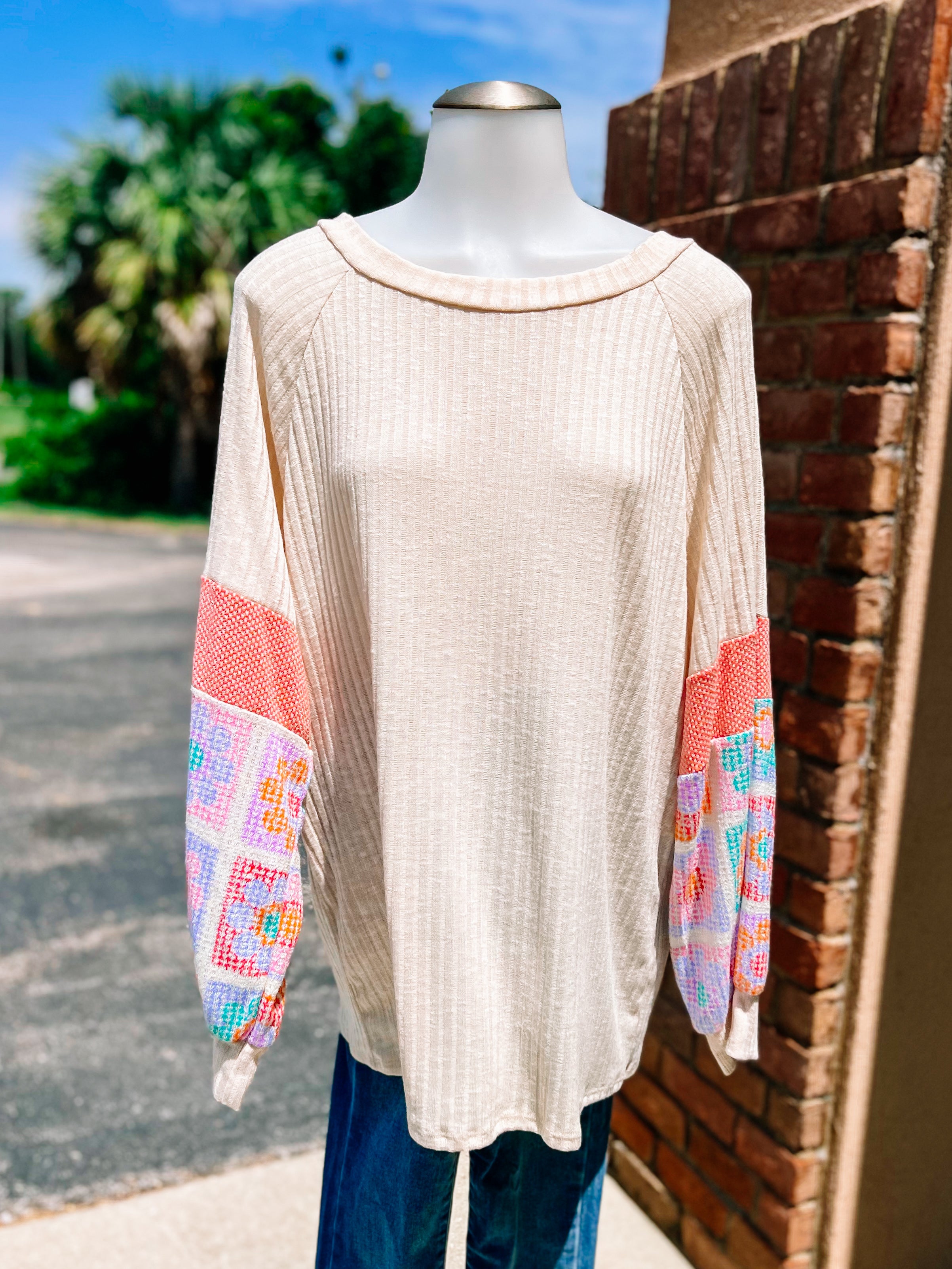 Oatmeal Multi Crochet Top-PLUS