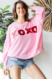 PINK XOXO OVERSIZED SEQUIN PATCH SWEATSHIRT-PLUS