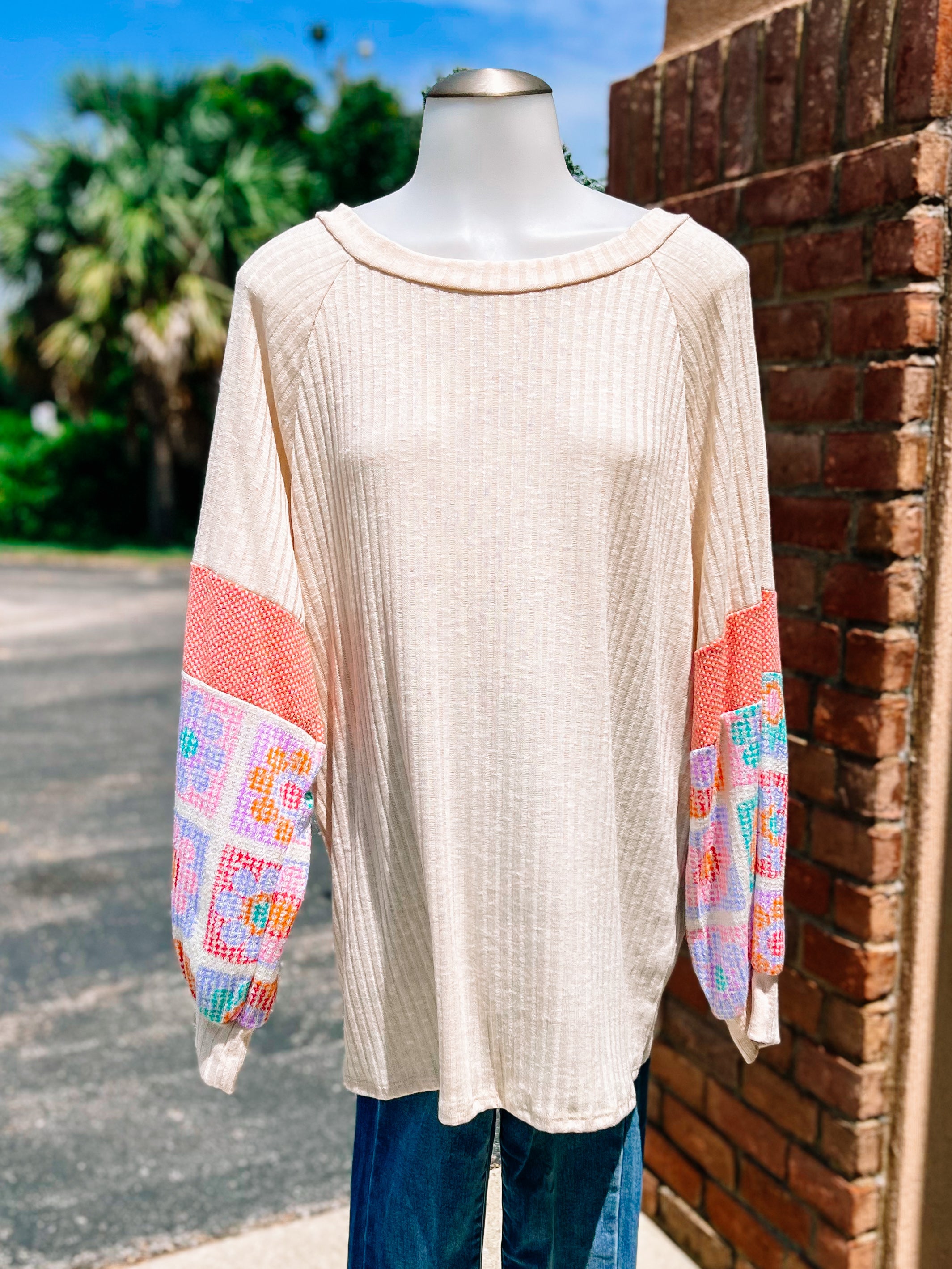 Oatmeal Multi Crochet Top-PLUS