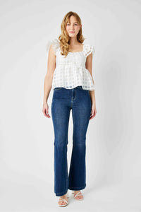 HIGH WAIST ANGLED SIDE SEAM DETAIL FLARE DENIM JUDY BLUE DARKWASH