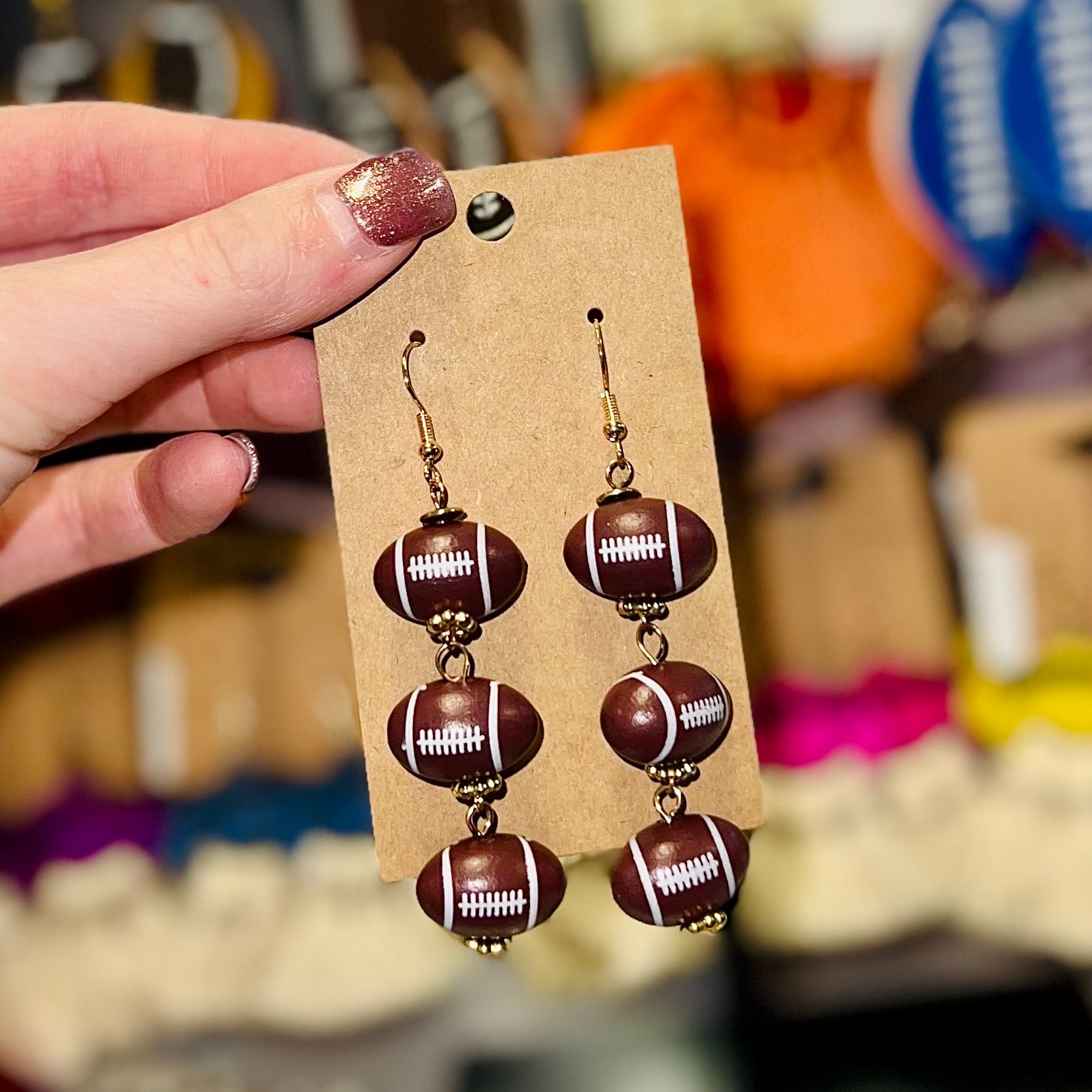3D FOOTBALL BUBBLED TRIPLE LAYER EARRINGS