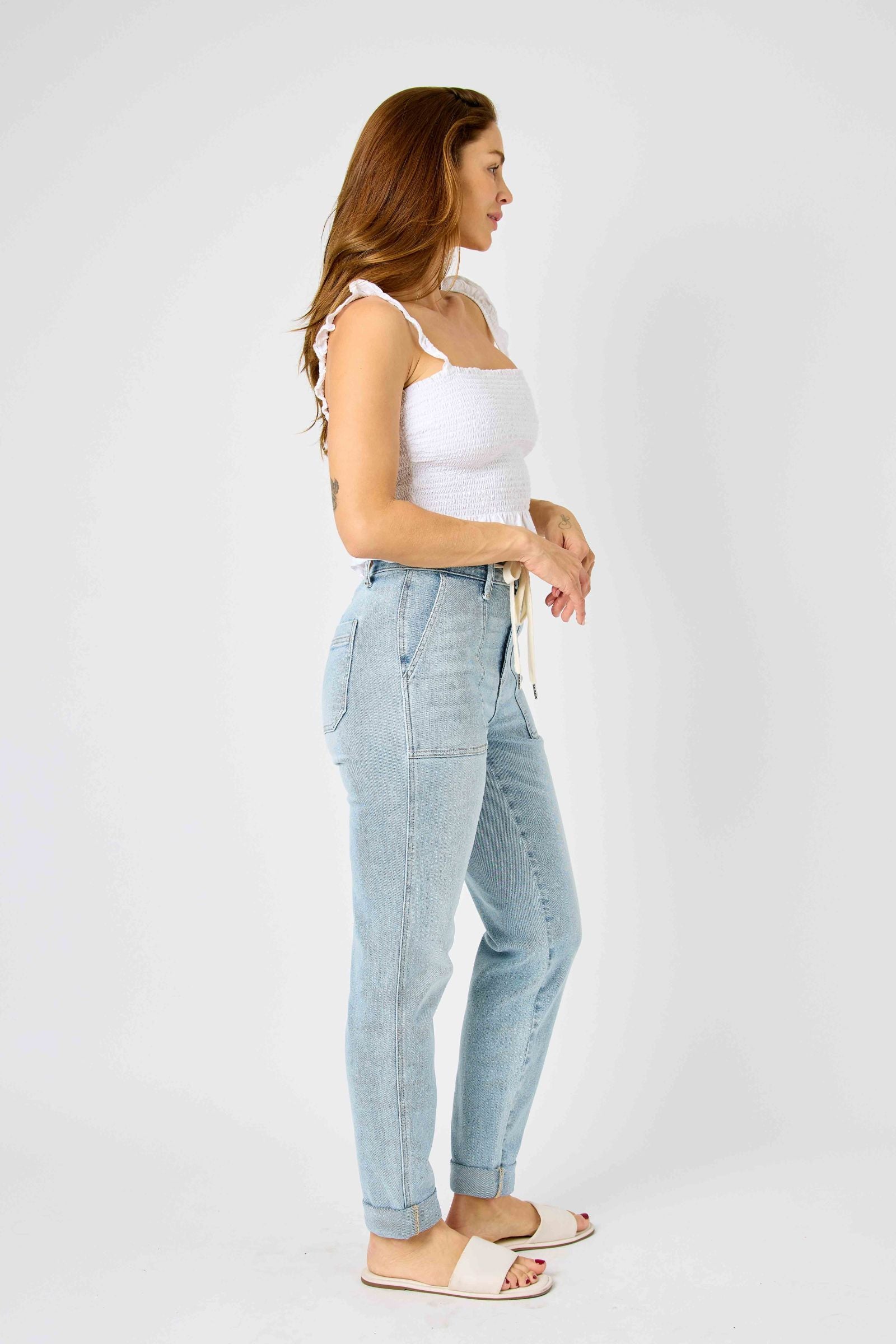 JOGGERS LIGHT WASH HIGH WAIST VINTAGE DOUBLE CUFF JUDY BLUE DENIM-PLUS