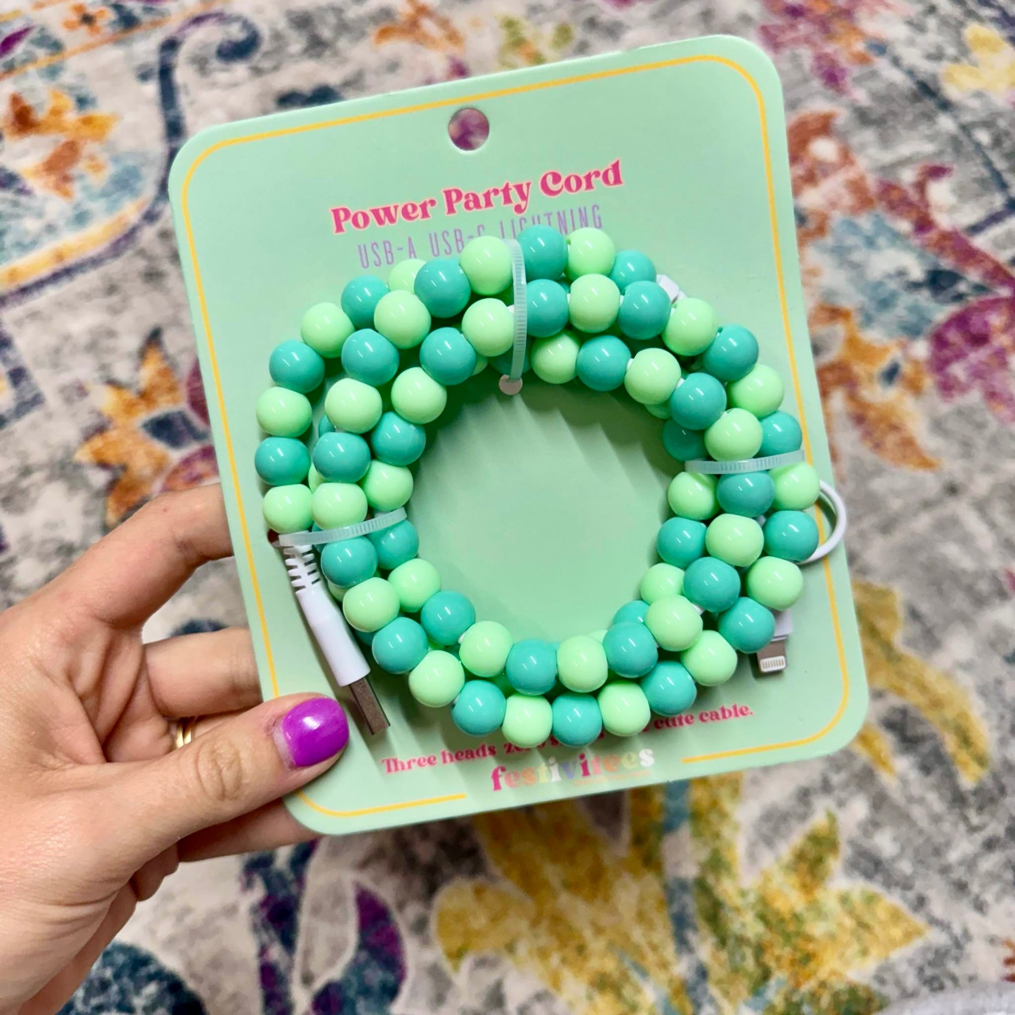 FANCY SMANCY BEADED CHARGING CABLES (USB-A TO DUAL USB-C / LIGHTENING 3 FOOT