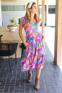 BOLD BEAUTIFUL MULTI COLOR ABSTRACT FLORAL FIT & FLARE MIDI/MAXI DRESS