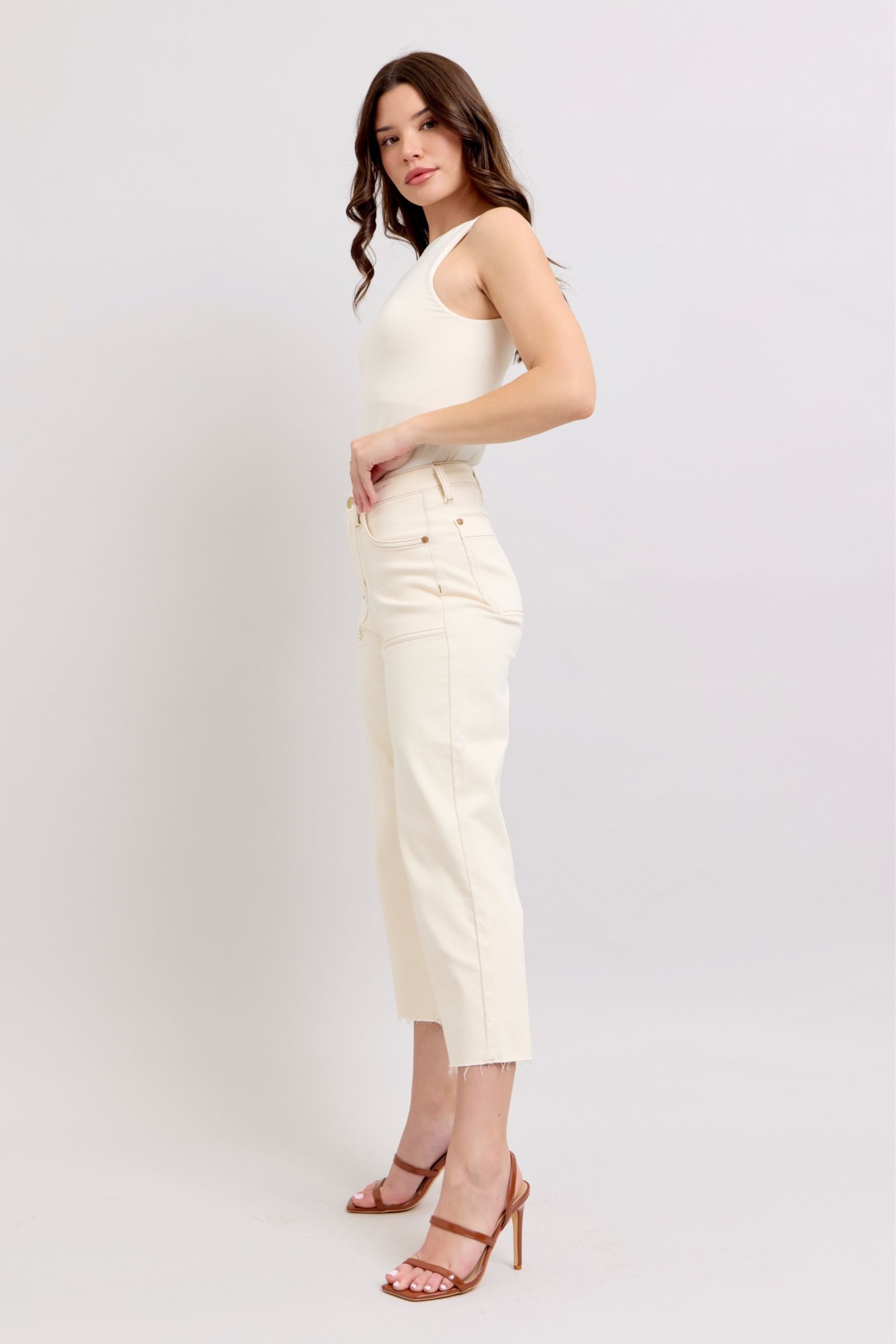 ECRU CROP WIDE LEG GARMENT DYED HIGH WAIST OFF WHITE/IVORY JUDY BLUE DENIM-PLUS