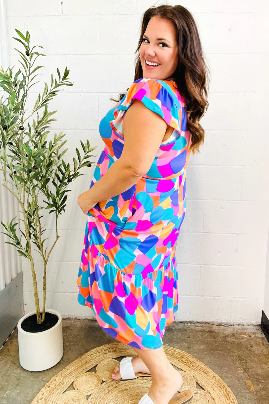 BOLD BEAUTIFUL MULTI COLOR ABSTRACT FLORAL FIT & FLARE MIDI/MAXI DRESS-PLUS 1X