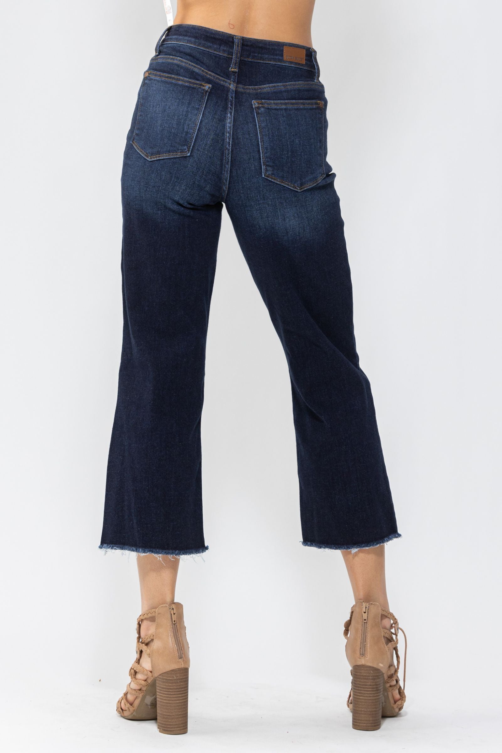 JUDY BLUE DARKWASH HIGH WAIST CROPPED WIDE LEG DENIM
