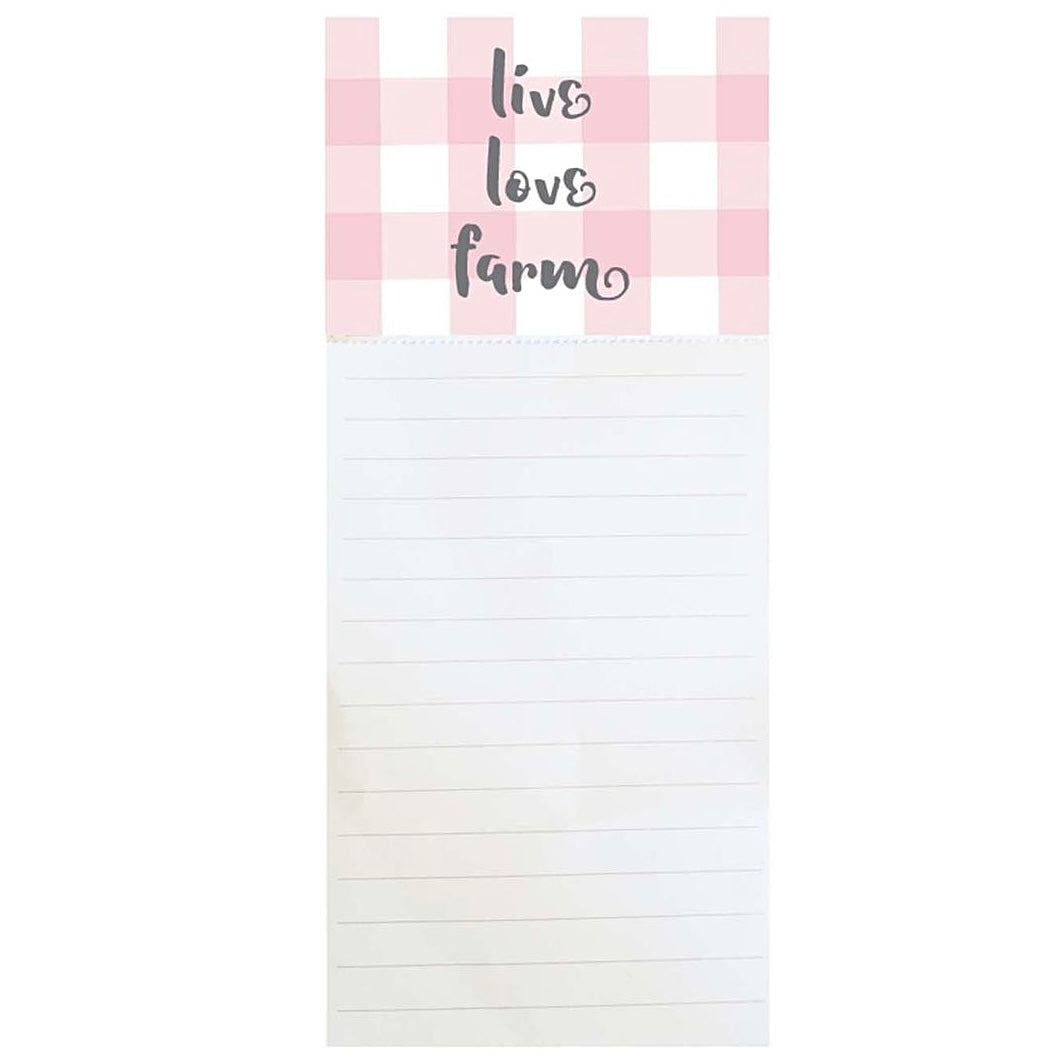 LIVE LOVE FARM PINK PLAID MAGNETIC NOTEPAD