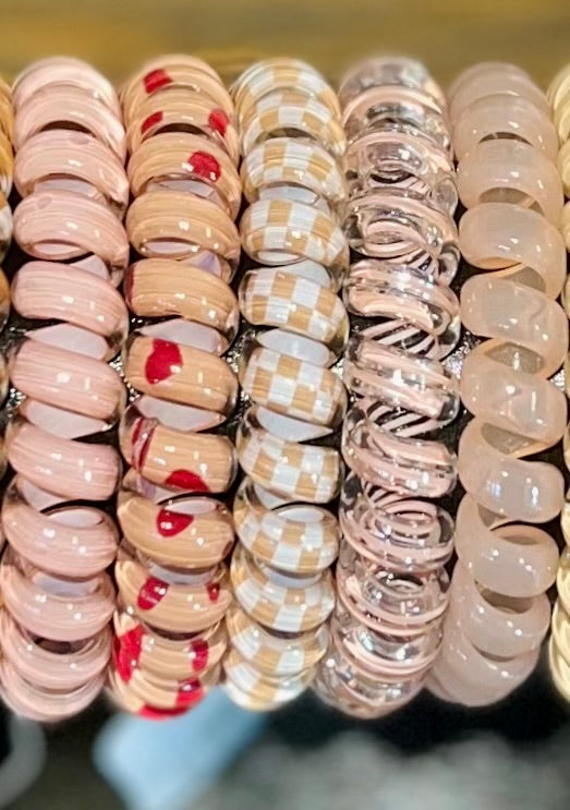 PEACH FLOWER CHECKERED HAIR COIL TIE SETS OF 5