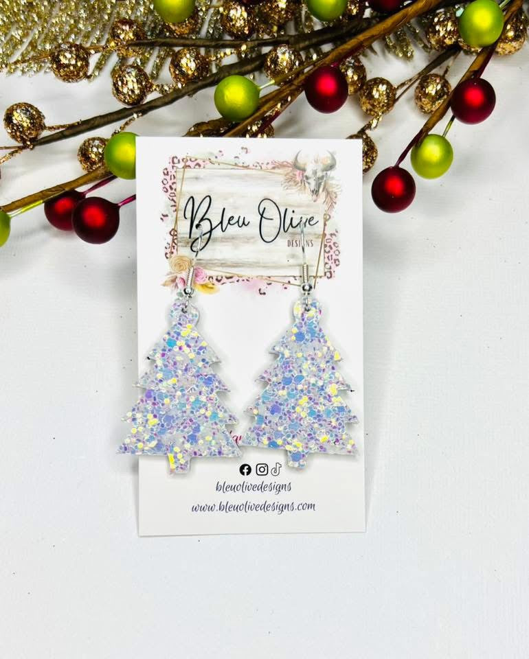 GLITZ & GLAM LEATHER CHRISTMAS TREES HANDMADE EARRINGS BY B.O.D