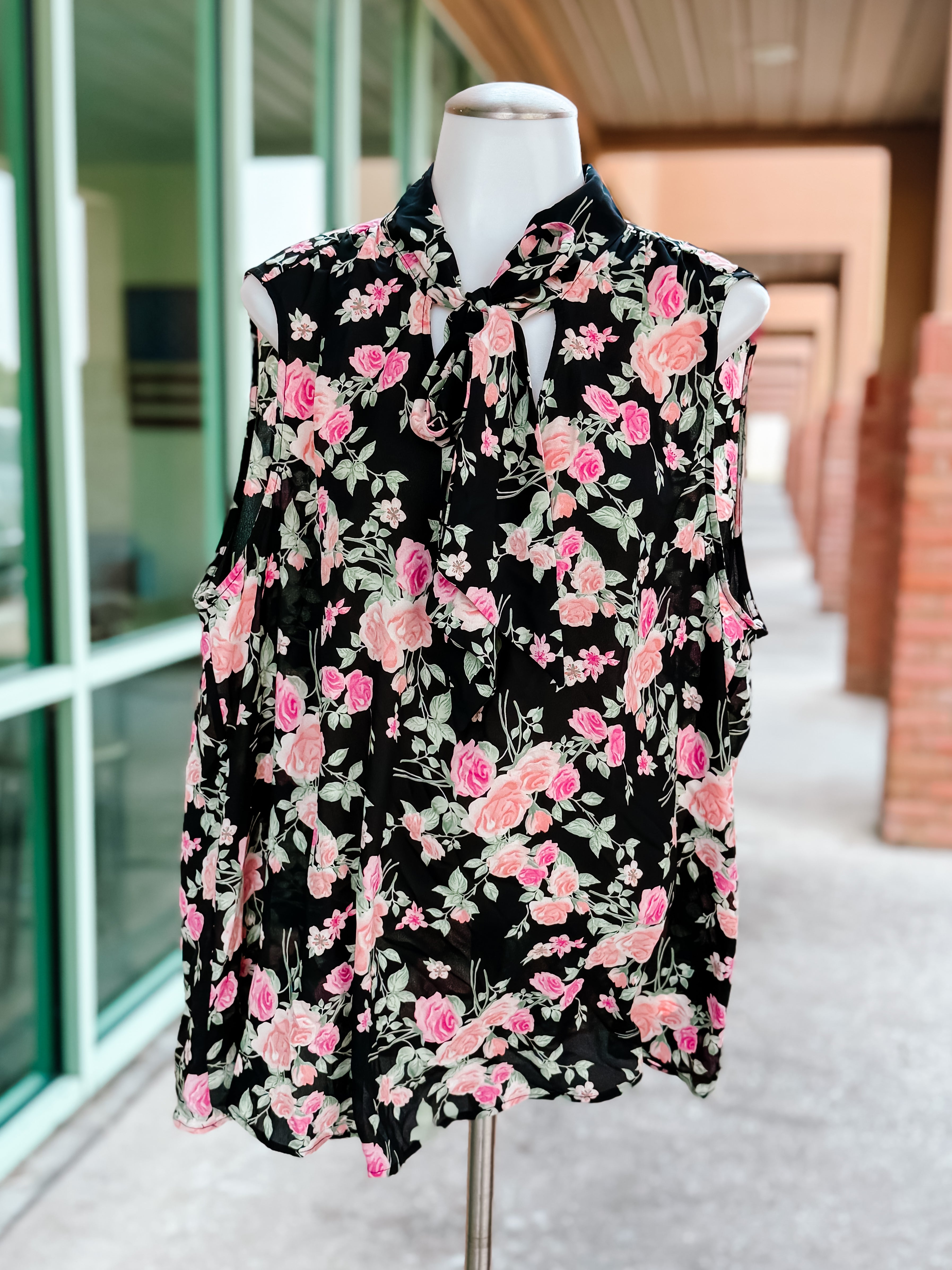 Black Floral Halter or Vneck Neck Top- PLUS- SALE- 2X AVAILABLE