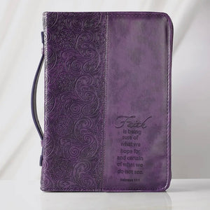 Faith Purple Faux Leather Fashion Bible Cover Hebrews 11:1 - LARGE