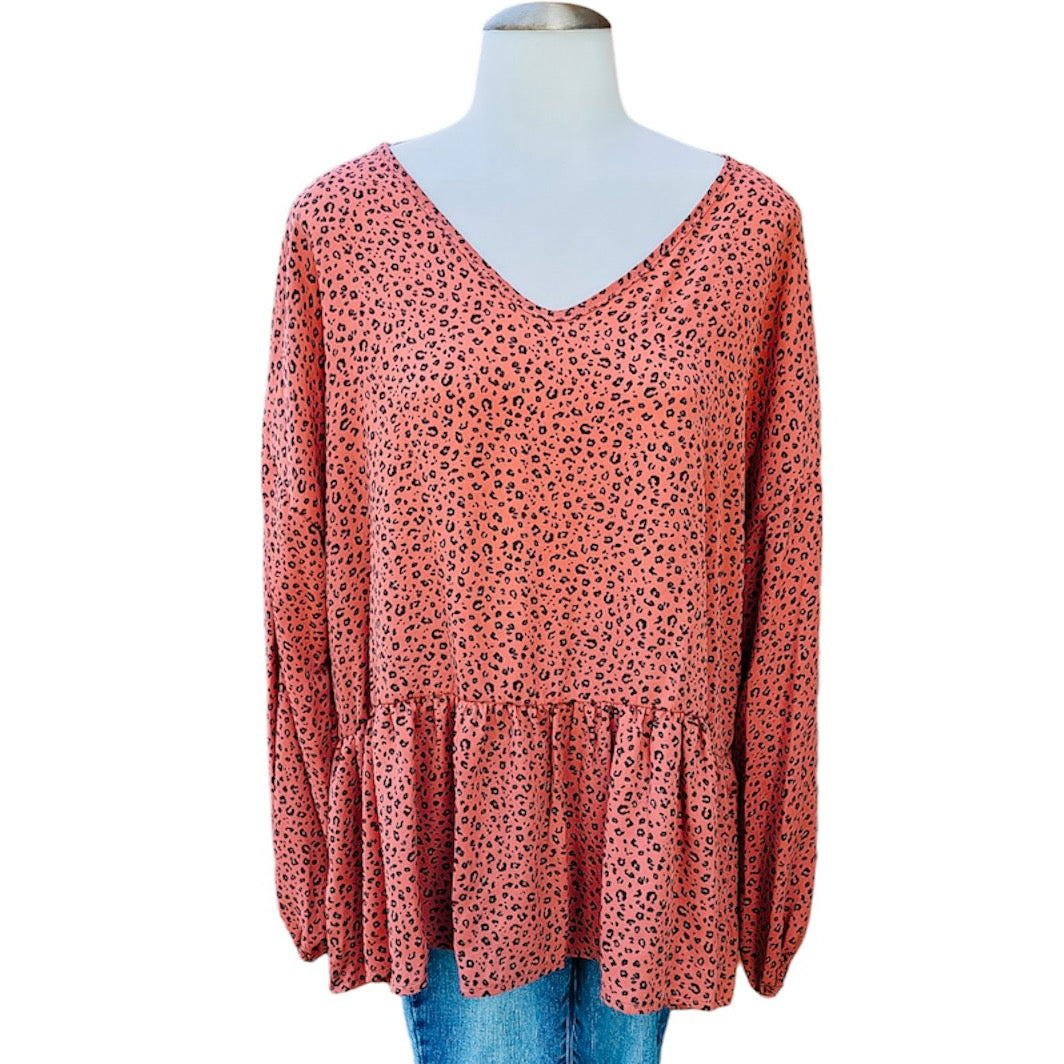 Terracotta Animal Woven Babydoll Top