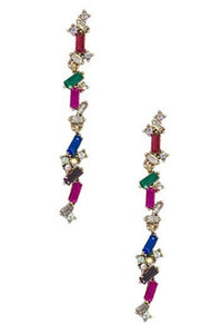 Multi Color Pink Teal Crystal Dangle Earrings